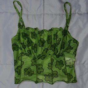 Y2K Green crop top style with dark green flowers